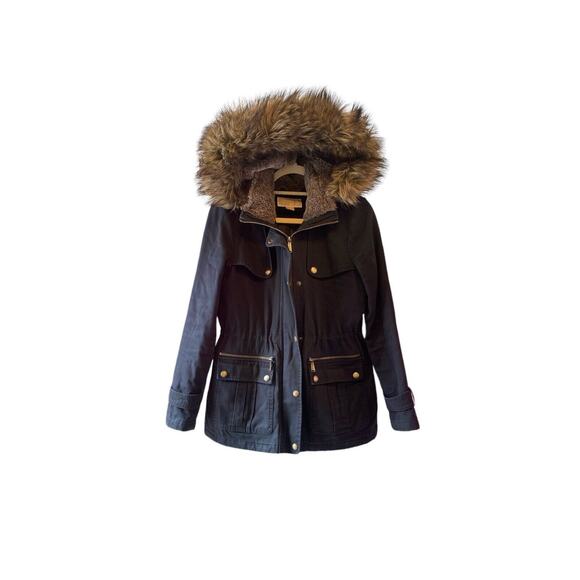 Michael Kors Jacket Womens Small Black Hooded Winter Parka Zips w/ Snap Buttons - Picture 1 of 10